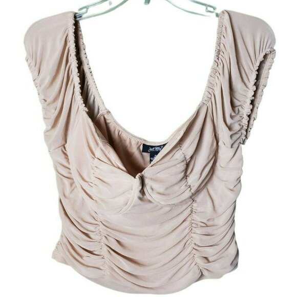 Just Polly Top Blouse Ruched Front Sweetheart Neck Juniors Sz XL NWT Tan - Picture 1 of 6